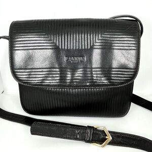 Vintage Lanvin Black ribbed Textured Leather crossbody Shoulder Bag